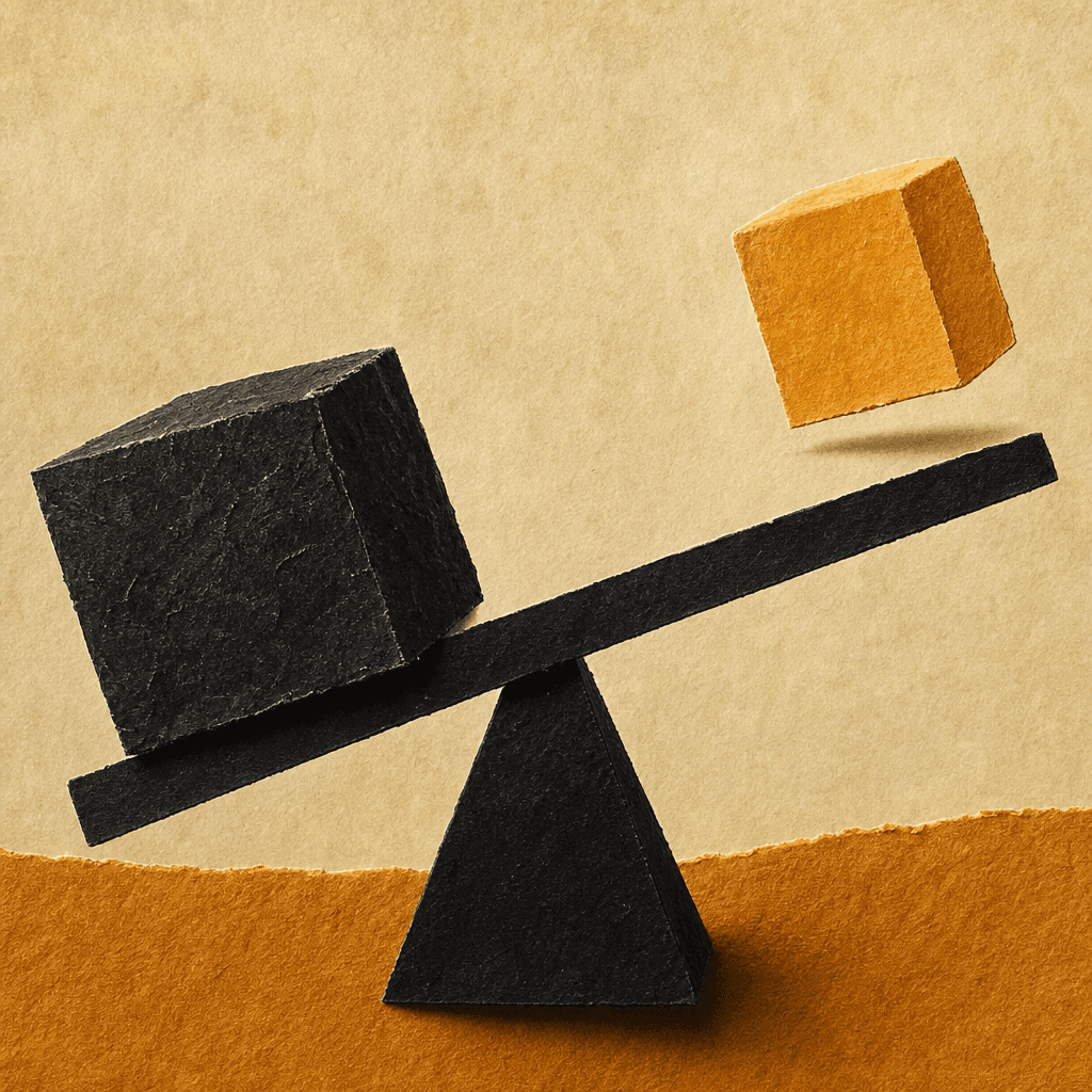 Illustration: A heavy physical counterbalance block tipping a simple balance scale.