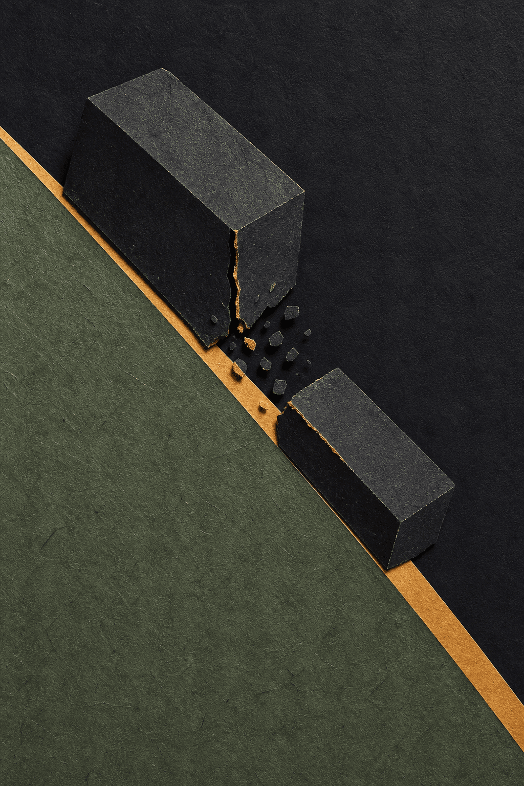 Illustration: A heavy dark block split and sliding down a slope.