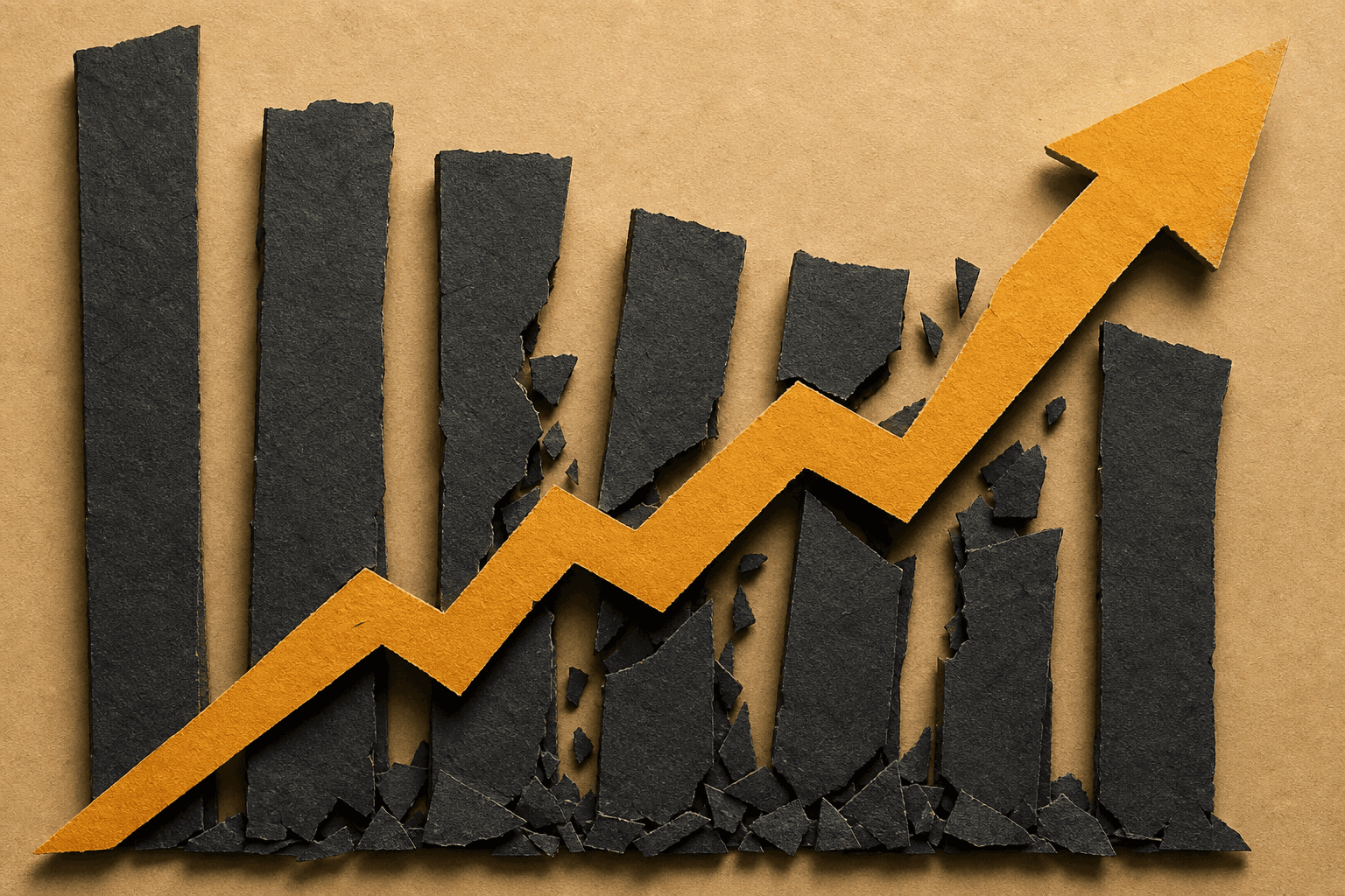 Illustration: Vertical charcoal columns crossed by an ascending amber diagonal.