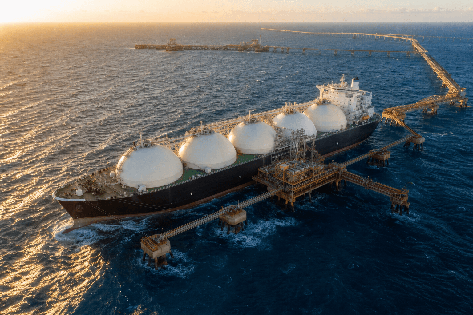 An LNG tanker docked at the North West Shelf export terminal