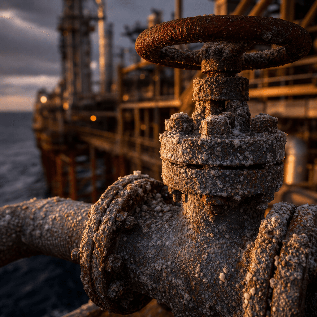 Corrosion-resistant industrial valve on an offshore gas extraction platform