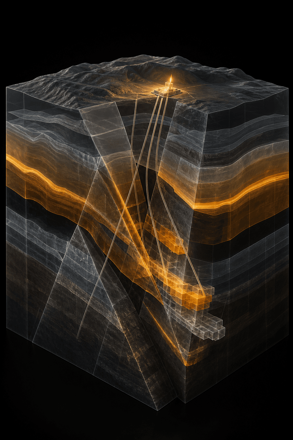 Three-dimensional model mapping underground exploration drill paths