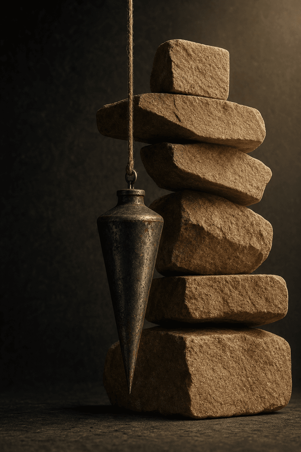 Illustration: A heavy plumb bob pulling against balanced structural blocks.