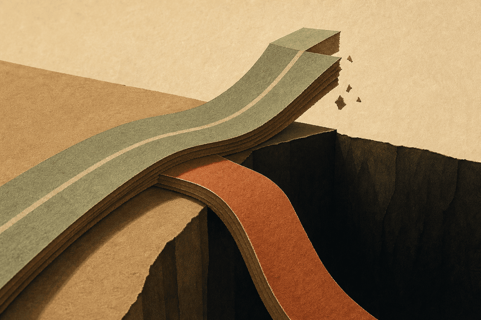 Illustration: Two diverging paper tracks representing different market directions.