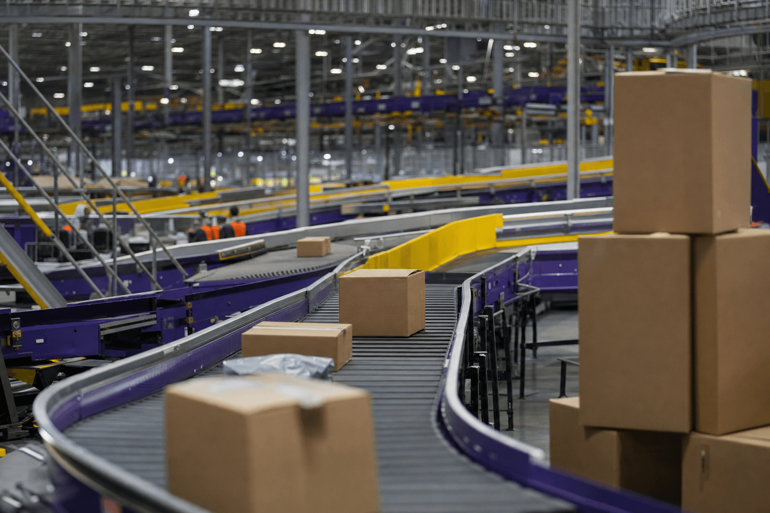 An e-commerce distribution hub managing high volumes of consumer goods parcels